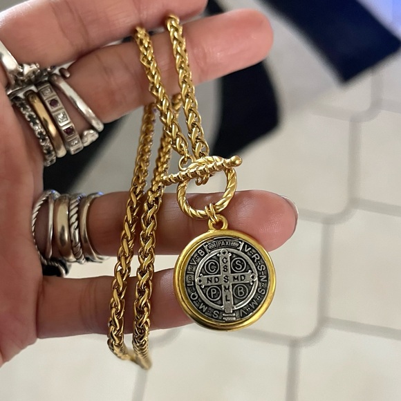 copy . Handmade stainless steel gold color necklace with st Benedict medal charm - Picture 8 of 15